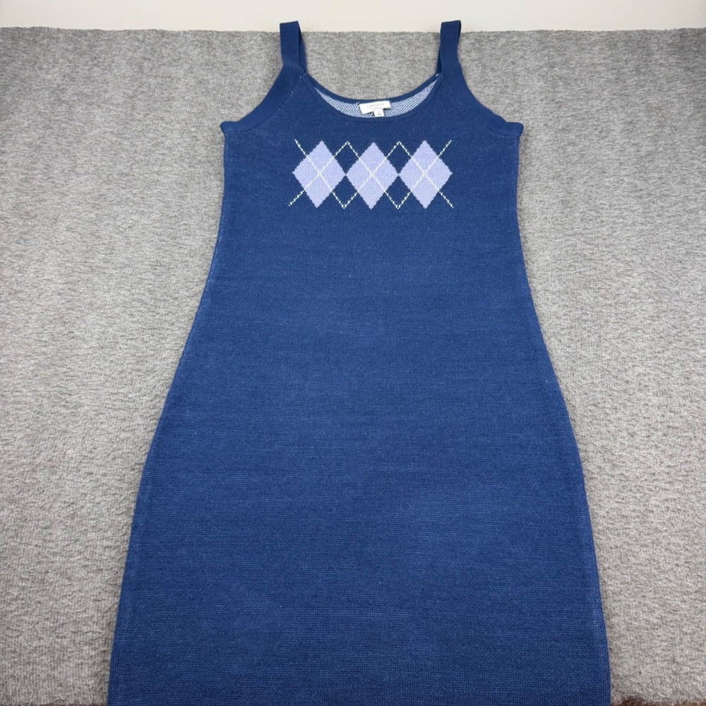 Cabana by Crown & Ivy Knit Tank Dress Womens Small Blue Argyle Sleeveless Preppy